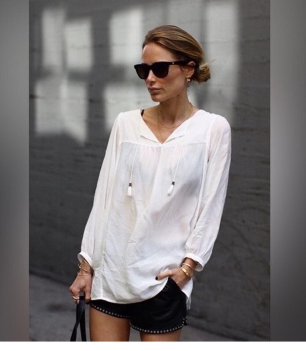 Anine Bing Poet Peasant Top White Tassel Tie Detail L